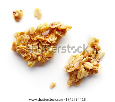 Image, Stock Photo Granola on a golden plate with a wooden spoon, rustic background