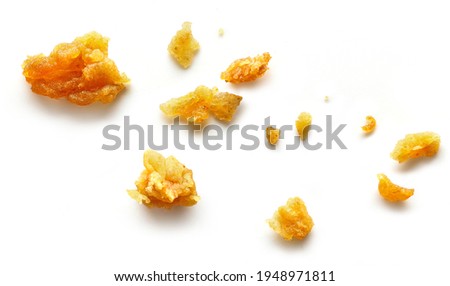 crumbs macro isolated on white background, top view