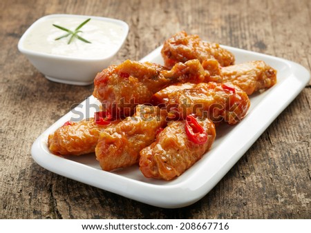 fried chicken wings with sweet chili sauce on white plate