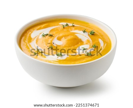 Similar – Image, Stock Photo Orange vegetable cream with slices of carrots and herbs