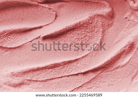 Image, Stock Photo Close up strawberry ice cream in waffles cone on orange background. Copy space.