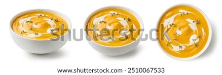 Similar – Foto Bild Kürbissuppe in Schüssel auf rosa Tisch