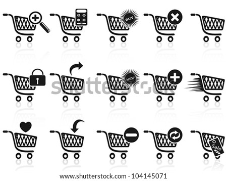 black shopping cart icon set