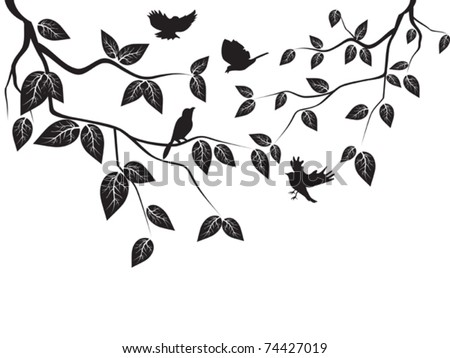 Birds Flying In The Tree Stock Vector Illustration 74427019 : Shutterstock