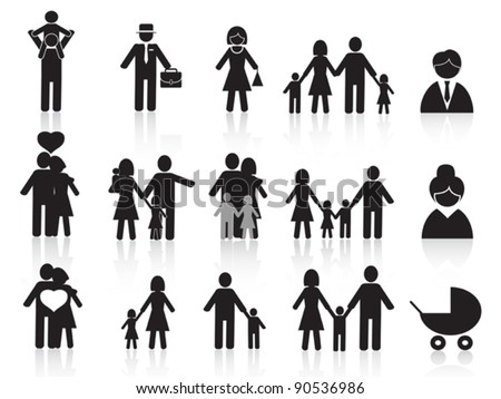 black happy family icons set