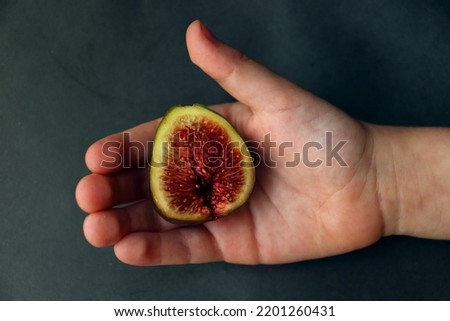 Similar – Image, Stock Photo Hand mit frischen halbierten Orangen auf einem Holzschneidebrett auf einem schwarzen Hintergrund