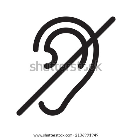 Hearing disability.No hear or mute, deaf ear.Deafness symbol. Deaf people sign. Line icon. Vector illustration