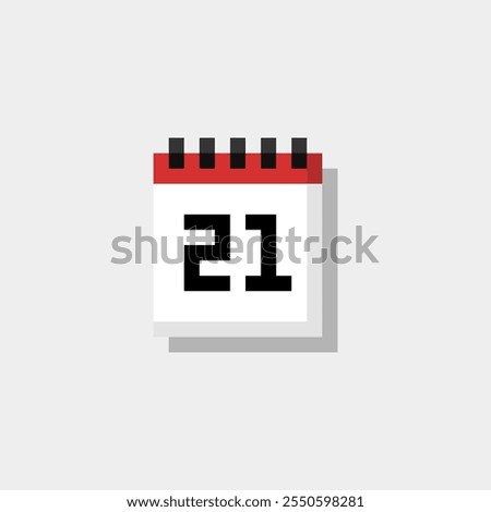 Pixel art calendar with date 21. Day 21. Holiday day 21 vector icon for 8bit game on white background 