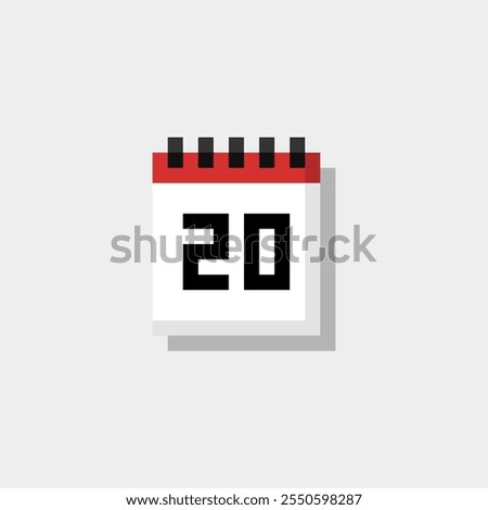 Pixel art calendar with date 20. Day 20. Holiday day 20 vector icon for 8bit game on white background 