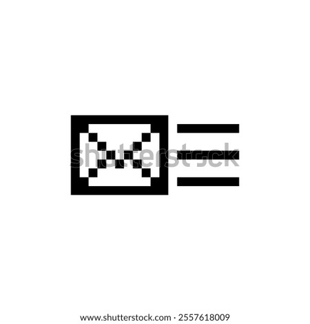 pixelated image of an envelope with three arrows pointing to the right. The design is minimalist with bold, black lines. represent concepts like email, message, sending, fast, or delivery.