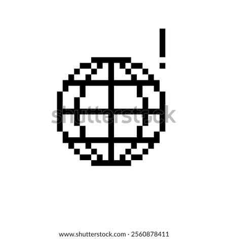 Pixelated of earth icon with exclamation mark above.