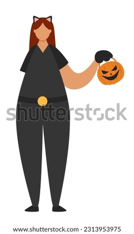 Vector girl without hand in catwoman costume. Halloween costume