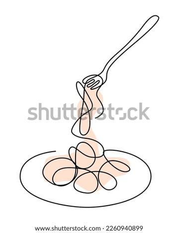 Continuous line art of noodles. Simple line art. One line vector