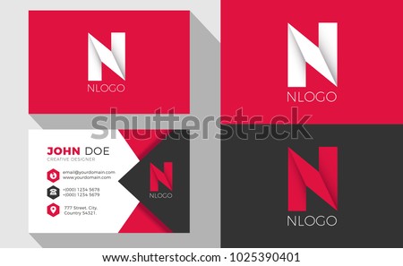 N Origami Style Letter Logo With Professional Business Card Foto stock © 