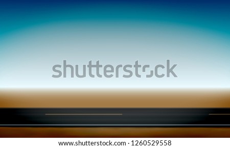 Side view of a road, roadside, straight horizon desert and clear blue sky background, vector illustration