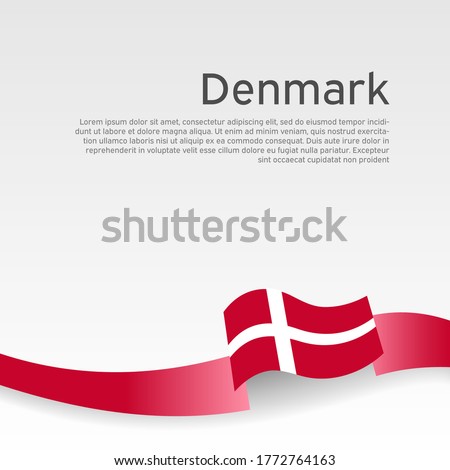 Denmark flag background. Denmark flag color wavy ribbon on a white background. National poster design. State danish patriotic banner, flyer. Business booklet. Vector illustration