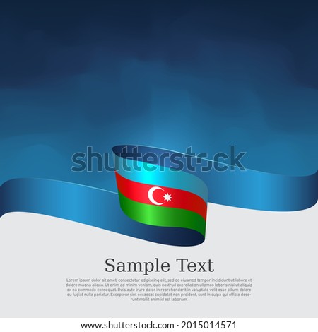 Azerbaijan flag background. Azerbaijani  flag wavy ribbon on blue white background. National patriotic poster. Vector tricolor brochure design. State banner of azerbaijan, cover, flyer