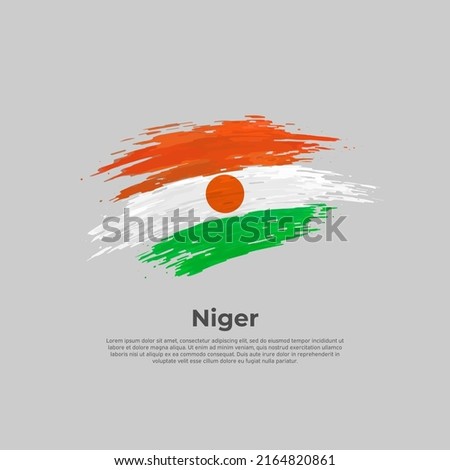 Niger flag. Brush painted nigerian flag on a white background. Brush strokes. Vector design national poster, template. Place for text.  State patriotic banner of niger, cover. Copy space