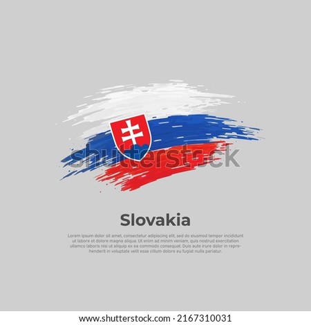 Slovakia flag. Brush strokes. Brush painted slovakia flag on a light background. Vector design national poster, template. Place for text. State patriotic banner, cover. Copy space