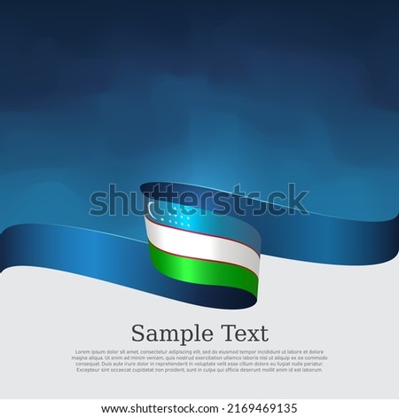 Uzbekistan flag on blue white background. Cover for uzbek business booklet. Wavy ribbon with the uzbekistan flag. Vector banner design, national poster. State patriotic, flyer, brochure