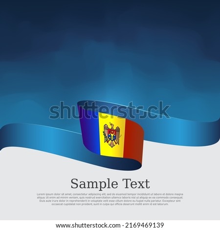 Moldova flag on blue white background. Wavy ribbon with moldavian flag. Vector tricolor banner design, moldova national poster. Cover for business booklet. State patriotic, flyer, brochure