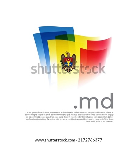 Moldova flag. Vector stylized design national poster on a white background. Moldavian flag painted with abstract brush strokes with md domain, place for text. State patriotic banner of moldova, cover