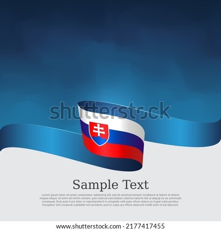 Slovakia flag on blue white background. Wavy ribbon with slovak flag. Vector tricolor banner design, slovakia national poster. Cover for business booklet. State patriotic, flyer, brochure