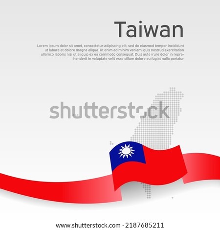 Taiwan flag, mosaic map on a white background. Republic of China. State patriotic taiwanese banner, cover. Wavy ribbon color flag of taiwan. National poster. Business booklet. Vector, design template