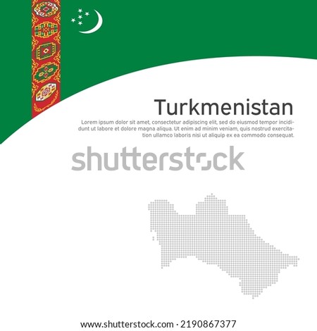 Abstract waving Turkmenistan flag, mosaic map. State patriotic turkmen cover, flyer. Creative background for turkmenistan infographics. National poster. Business booklet. Vector design