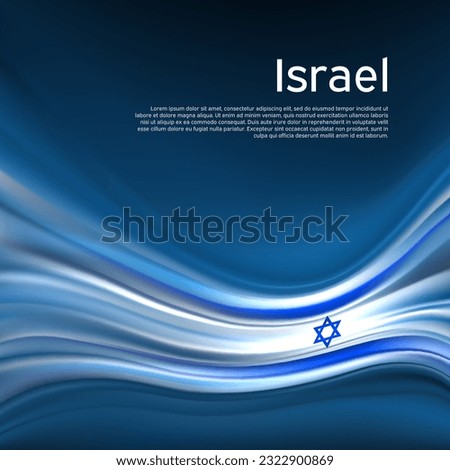 Israel flag background. Abstract israeli flag in the blue sky.  National holiday card design. State banner, israel poster, patriotic cover, flyer. Business brochure. Vector design