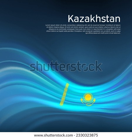 Kazakhstan flag background. Abstract kazakh flag in the blue sky. National holiday card design. State banner, kazakhstan poster, patriotic cover, flyer. Business brochure design. Vector illustration