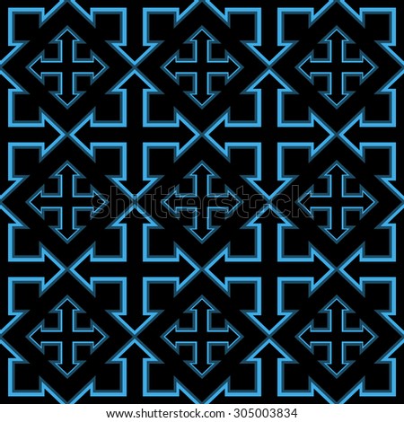 seamless geometric four sides arrow pattern- blue on black