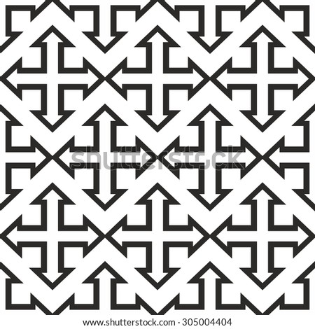 seamless geometric four sides arrow pattern- black on white