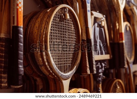 Similar – Image, Stock Photo Rackets made of wood and plastic for badminton and badminton on green lawn on a farm in the summer in Rudersau near Rottenbuch in the district of Weilheim-Schongau in the Pfaffenwinkel in Upper Bavaria