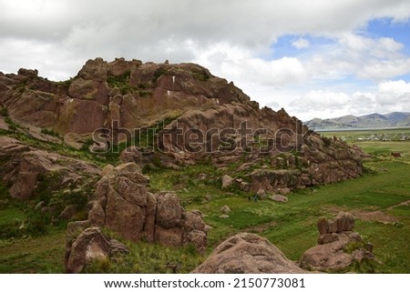 Brown rocks near the Gate of Hayu Mark (The Gate of the Gods), Peru WILLKA UTA, PORTAL OF THE GODS, SECRETS OF ARAMU MURU, HAYUMARKA GATE. Near Puno Peru Stock fotó © 