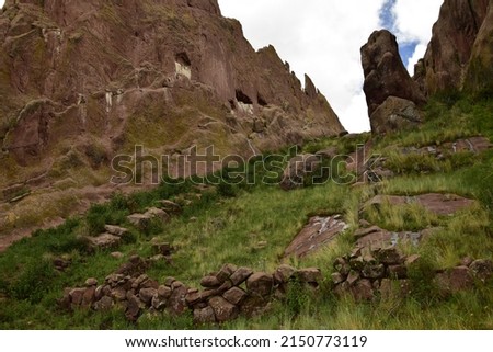 Brown rocks near the Gate of Hayu Mark (The Gate of the Gods), Peru WILLKA UTA, PORTAL OF THE GODS, SECRETS OF ARAMU MURU, HAYUMARKA GATE. Near Puno Peru Stock fotó © 