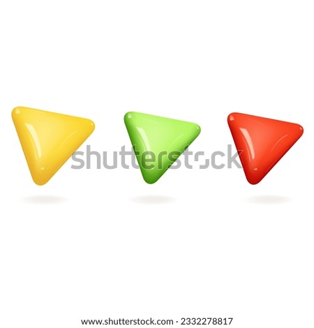 Colorful, three-dimensional triangular arrows. Vector render 3d. Direction, icon 3d