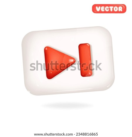 Skip to the end, next, music player button. 3d vector icon. Cartoon minimal style, Red on white,