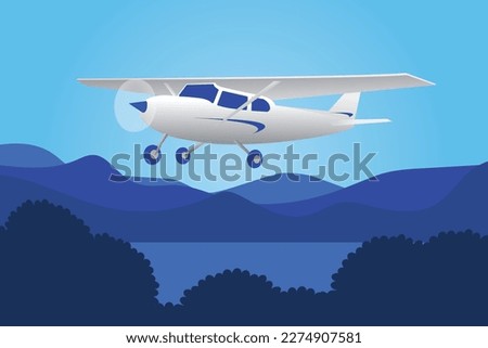 cessna plane flying above clouds cartoon design vector flat modern illustration