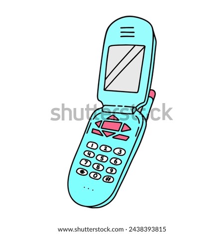 Vector Line Naive illustration of the Flip Phone. Illustration on a theme from the 2000s. Vector image for printing on merch. 2000s vibes.