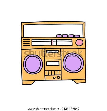 
Record player. Color doodle clipart on the theme of the 80s. Vector illustration.