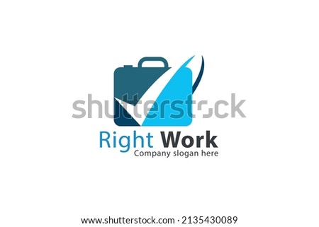 Portfolio and check mark, briefcase, bag and suitcase, logo design. Business, accounting and finance, vector design and illustration