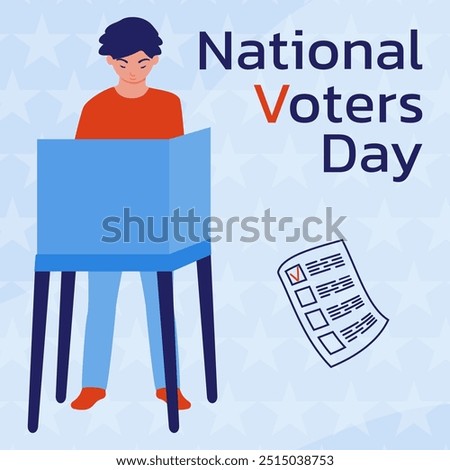 Election campaign. Political company. Boy in the voting booth make their choice. A call to vote. National Voter Day. Vector illustration in a flat style.