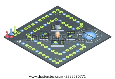 Isometric 3d board gambling. Recreation table game, party alias game vector illustration on white background