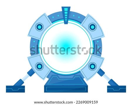 Cartoon teleport gate. Futuristic portal gate to another universe, spaceship teleport flat vector illustration