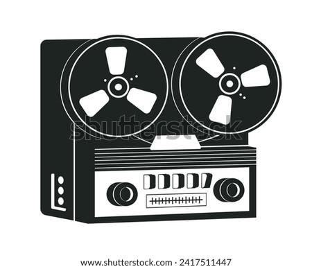 Retro music player silhouette. Old school audio device, audio tape player flat vector illustration. Vintage music player silhouette