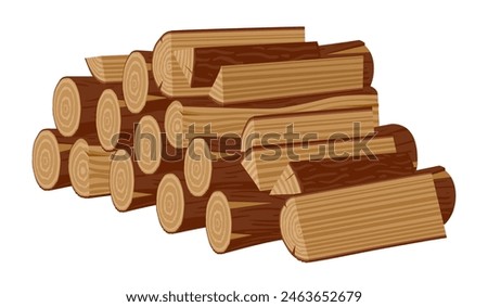 Firewood stacked in pile. Chopped wooden logs, wooden bonfire logs flat vector illustration. Cartoon firewood pile on white