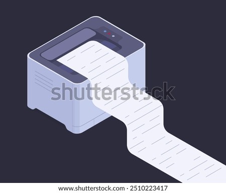 Isometric printer. Office printing gadget, multifunction printer printing paper documents, wireless electronic device 3d vector illustration. Modern office printer and copier machine