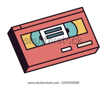 Videotape icon. Cartoon retro 70s video cassette, 60s videocassette symbol flat vector illustration. Retro hippie videotape badge