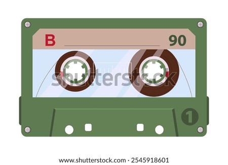 Retro audio tape cassette. Cartoon 90s analogue cassette, 80s tape record, old school music audio cassette flat vector illustration. Vintage player tape